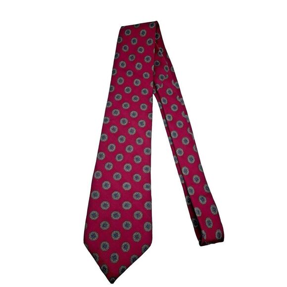 VTG OSCAR DE LA RENTA Couture MAROON BLUE Oval Print  Men's NECK TIE - Picture 13 of 14